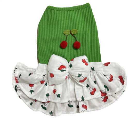 KİRAZLI MÜSLİN ELBİSE - YEŞİL ÜST