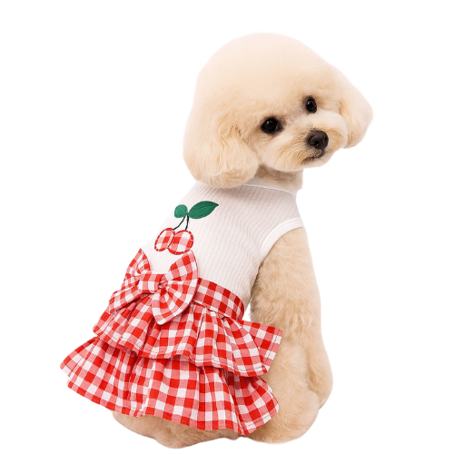 KIRMIZI EKOSE KİRAZLI ELBİSE